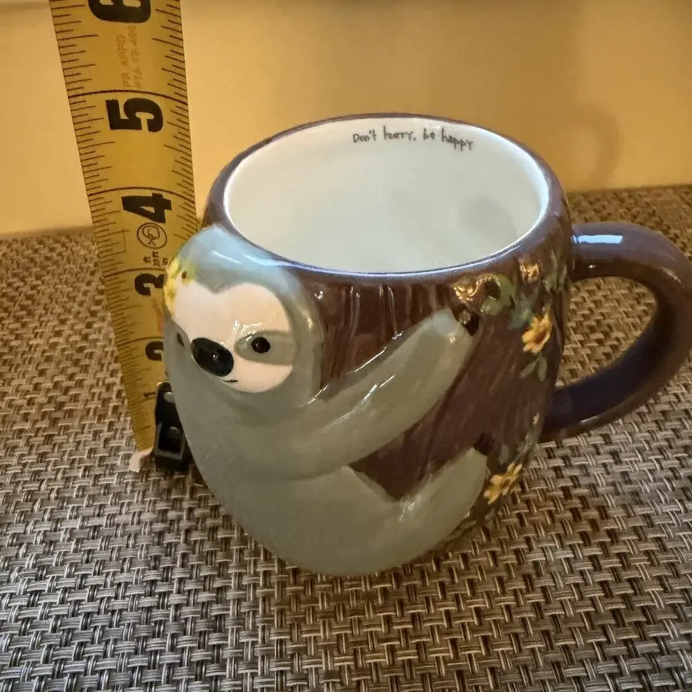 3D Sloth Figural Coffee Mug Natural Life Ceramic Cup Don’t Hurry Folk Art Gift